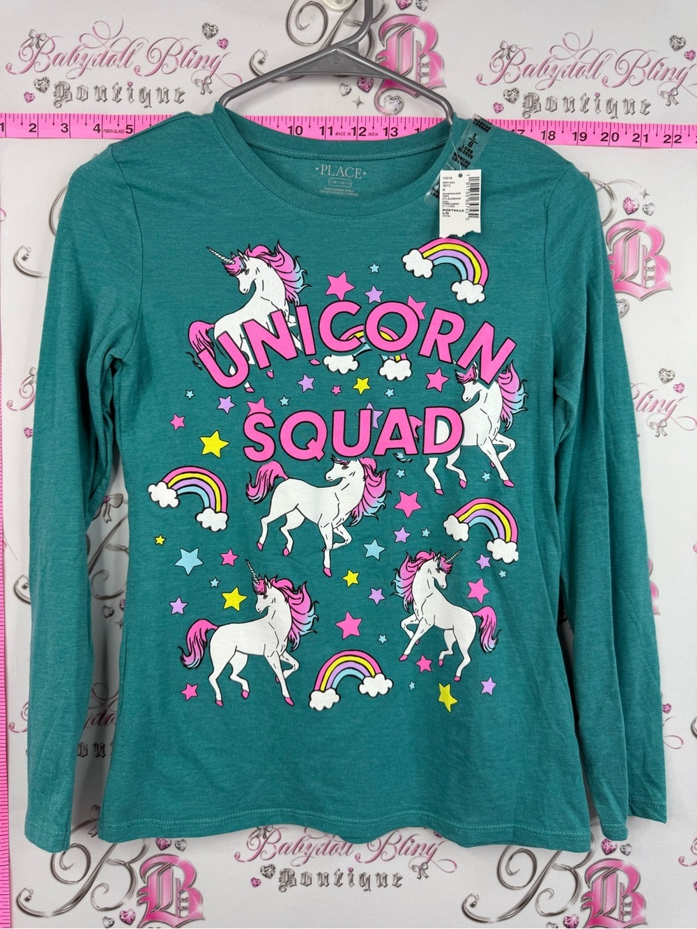 The Children's Place shirt Teal Unicorn Squad Long Sleeve Tee with Pink Accents